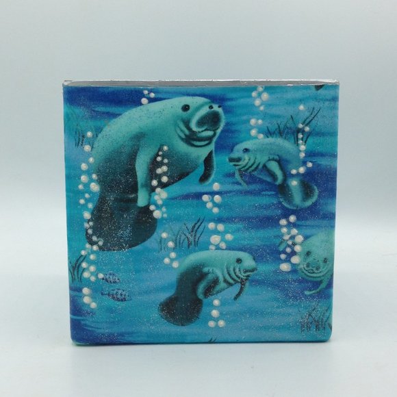 Manatee with Bubbles on a 6" Square - Picture 1 of 1
